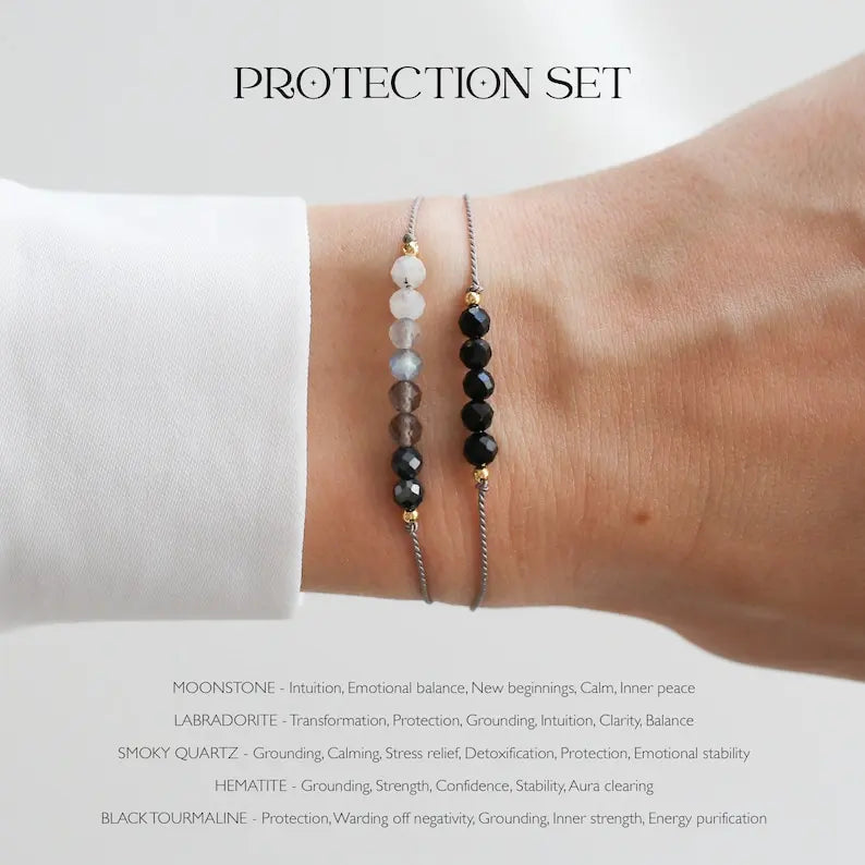 Exquisite Protection bracelet set | Handmade crystal bracelet, black tourmaline healing bracelet, for her protection gift