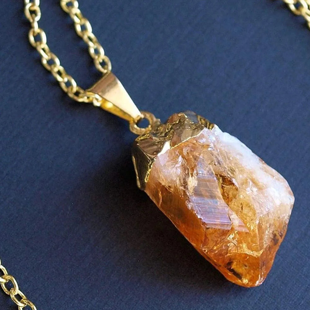 Natural Raw Citrine Healing Crystal Pendant